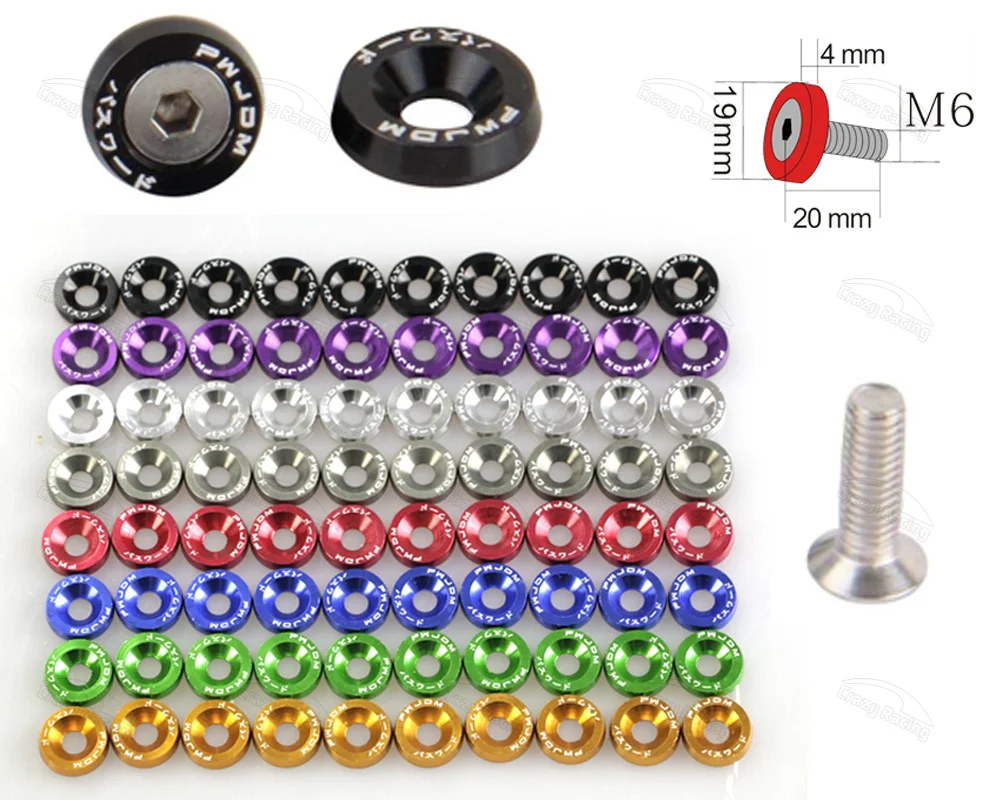 20 шт. M6x20mm красные, синие JDM заготовки Алюминий Fender Бампер Шайба Болт моторный отсек Наряжаться Комплект Универсальный болт стайлинга автомобилей