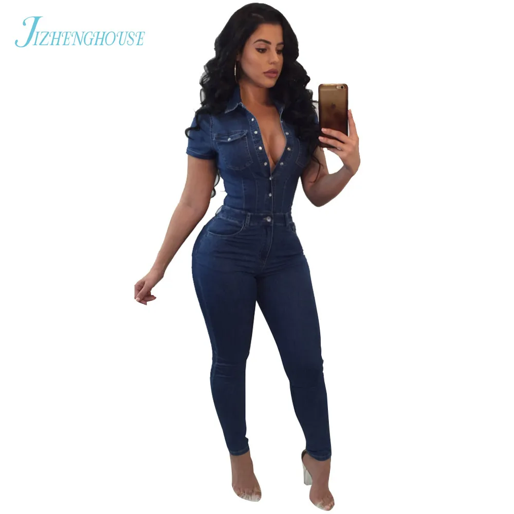 JIZHENGHOUSE Women Denim Jumpsuits Ladies 2018 Fashion Overalls Casual ...