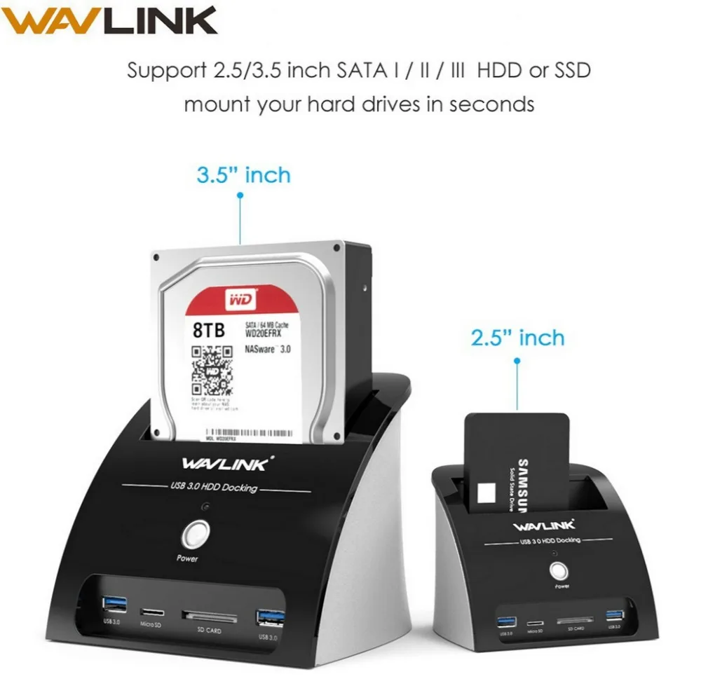 Wavlink 2 5 3 5 SATA HDD Docking Station USB 3 0 Hub Hard font b