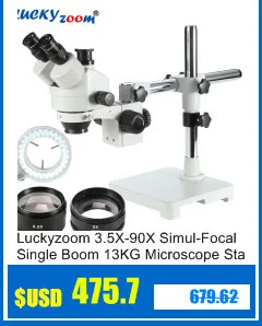 Lucky Zoom 3.5X-90X Simul-Focuse Тринокулярный артикуляционный зажим стерео микроскоп 144 светодиодный 14MP HDMI Microscopio камера