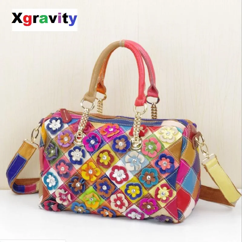 

Xgravity Colorful Female Handbags Shoulder Genuine Leather Bags Women Cross-body Ladies Tote Bag Colorful Tassel Floral Bag H158