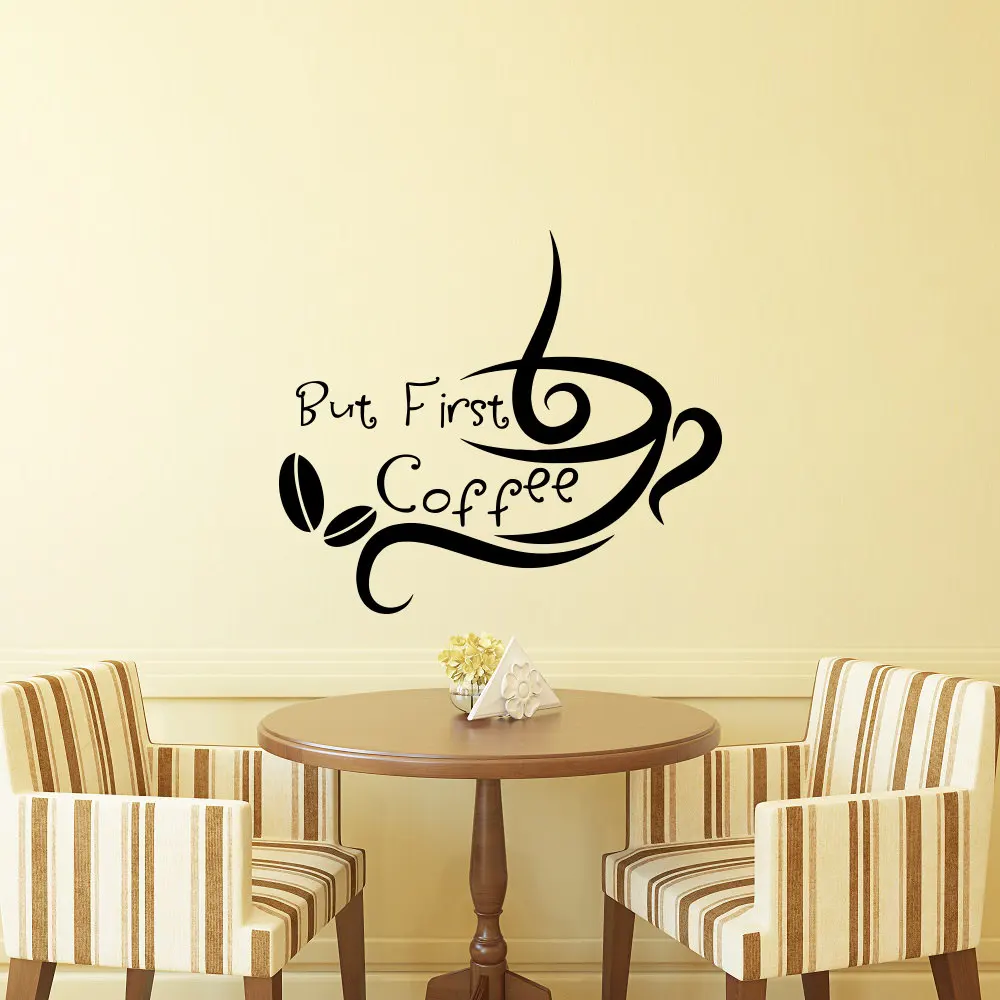 Kitchen Wall Decal Quotes But First Coffee Cafe Shop Wall ...