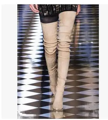 

Luxury Brand Shoes Women Boots Thigh High Pointed Toe Stretch Fabric High Knit Over The Knee Long Pumps Season Botas