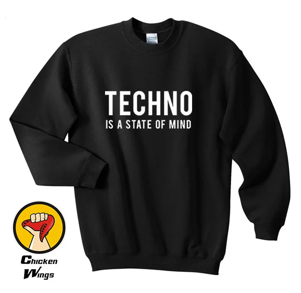 Футболка «Techno Is A State Of Mind» Tumblr, толстовка унисекс, много цветов, XS-2XL - Цвет: Black