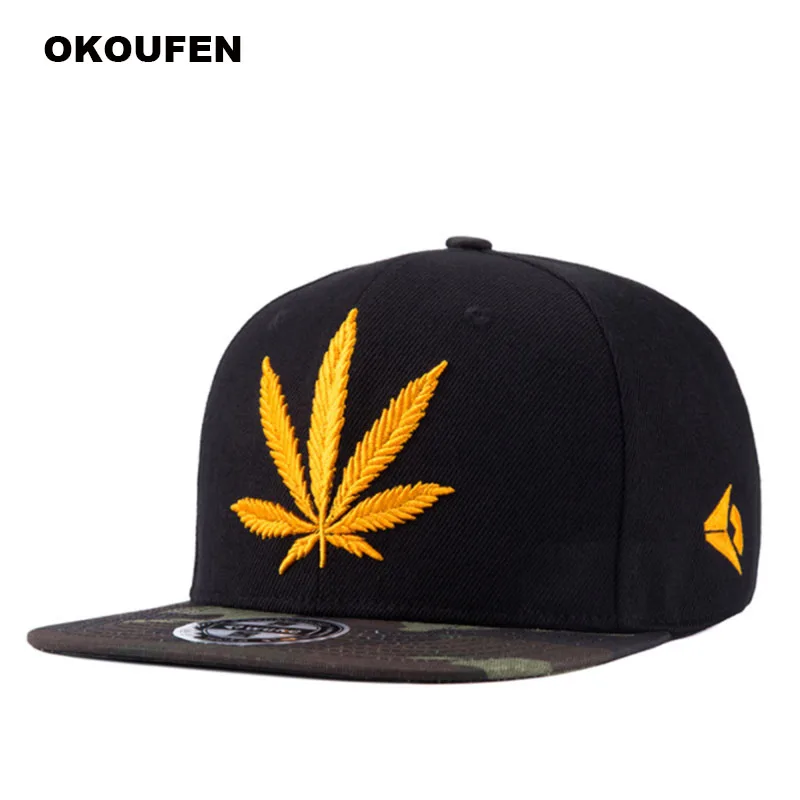 2018 вышивка лист конопли Snapback Кепки s Для мужчин досуг черный бейсболки женские