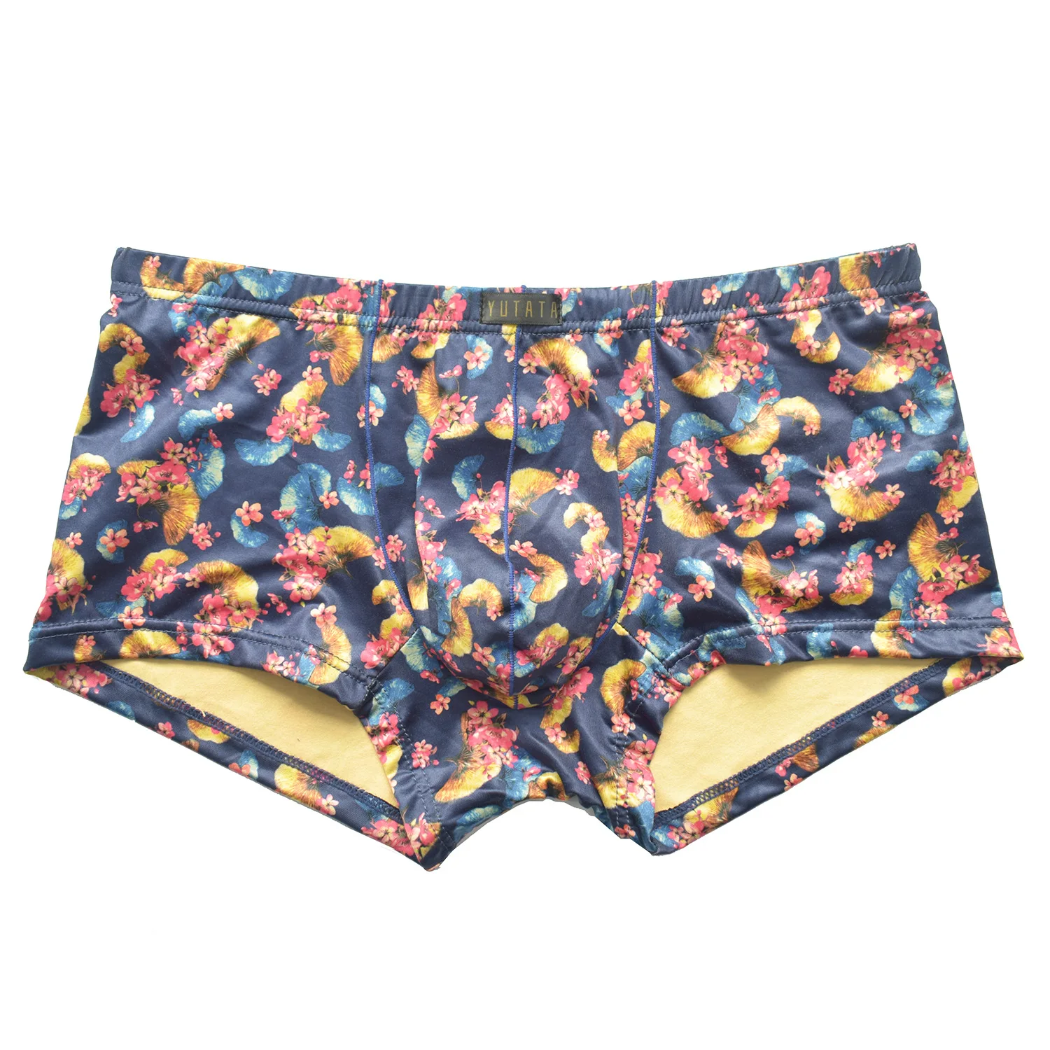 Men Boxer Milk Silk Ginkgo Leaf Print Boxer Shorts Bulge Pouch Underpants Gay Clothing Mens Underwear Boxers