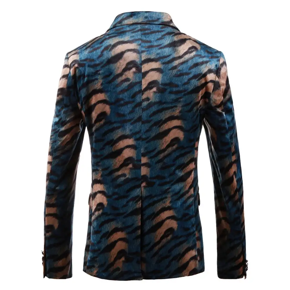 2019 Men'S High Quality Blazer Blue Print Party Wedding Festival Fashion Jacket Stage Costume Singer Slim Suit Blazer