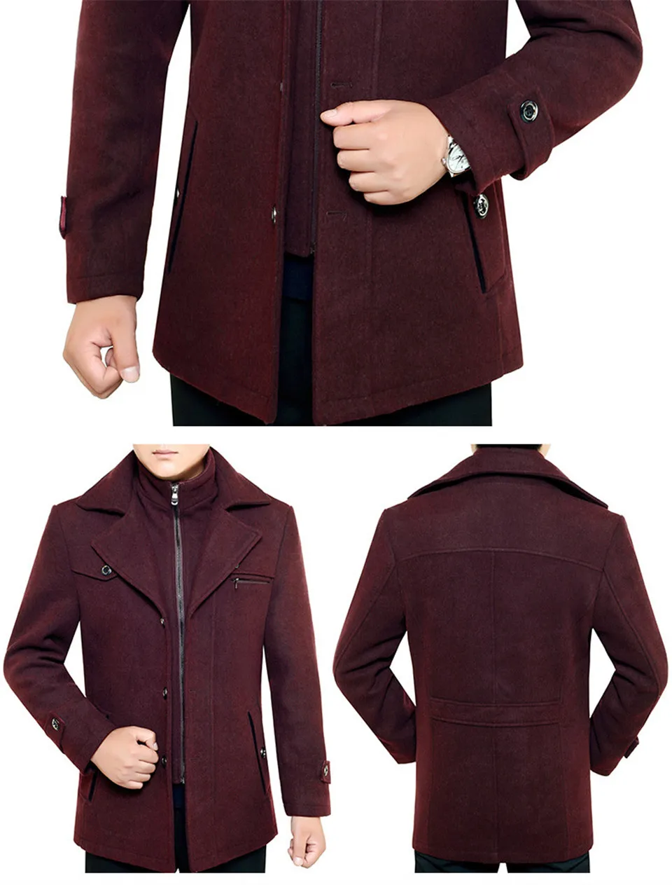 Mens Fashion Boutique Wool Pure Color Business Standing Collar Woolen Dust Coats / Male Quality Slim Leisure Trench Coats