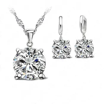 Fashion Austria Crystal Earrings Necklace Jewelry Sets Classic Wedding Dress 925 Sterling Silver Fashion Pendant Necklace