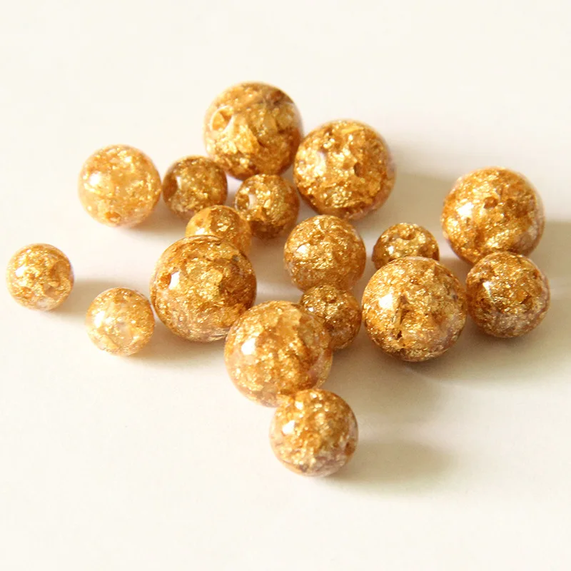 

2018 New Design 2PCs Gold foil inside Color Resin Round Loose Beads 6mm 8mm 10mm Spacers for DIY Making Accessories