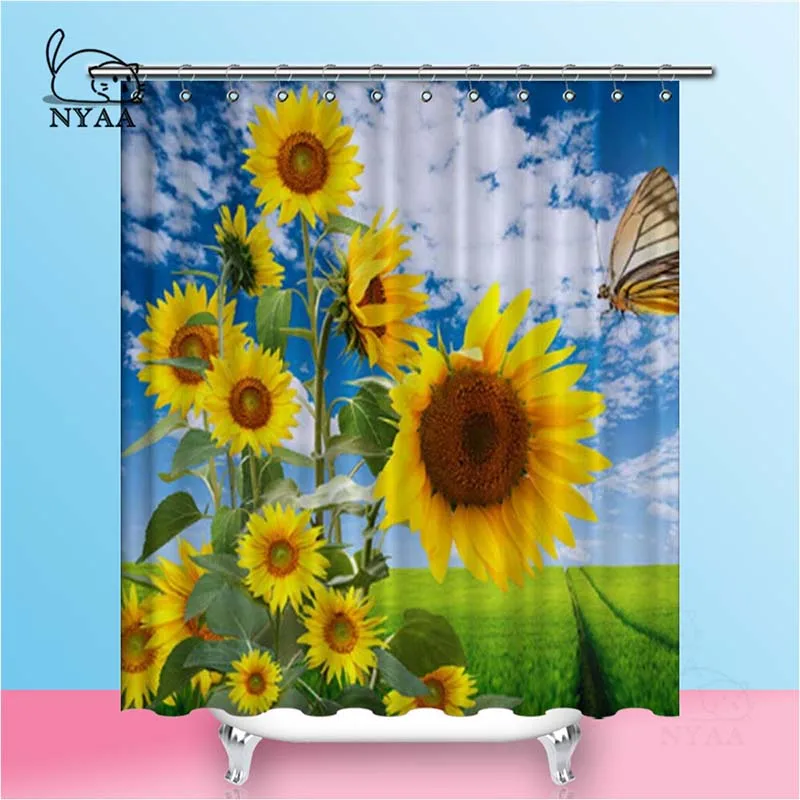 Nyaa Подсолнух занавески для душа Лето солнце Водонепроницаемый полиэстер ткань Ванная Комната Занавески для домашнего декора