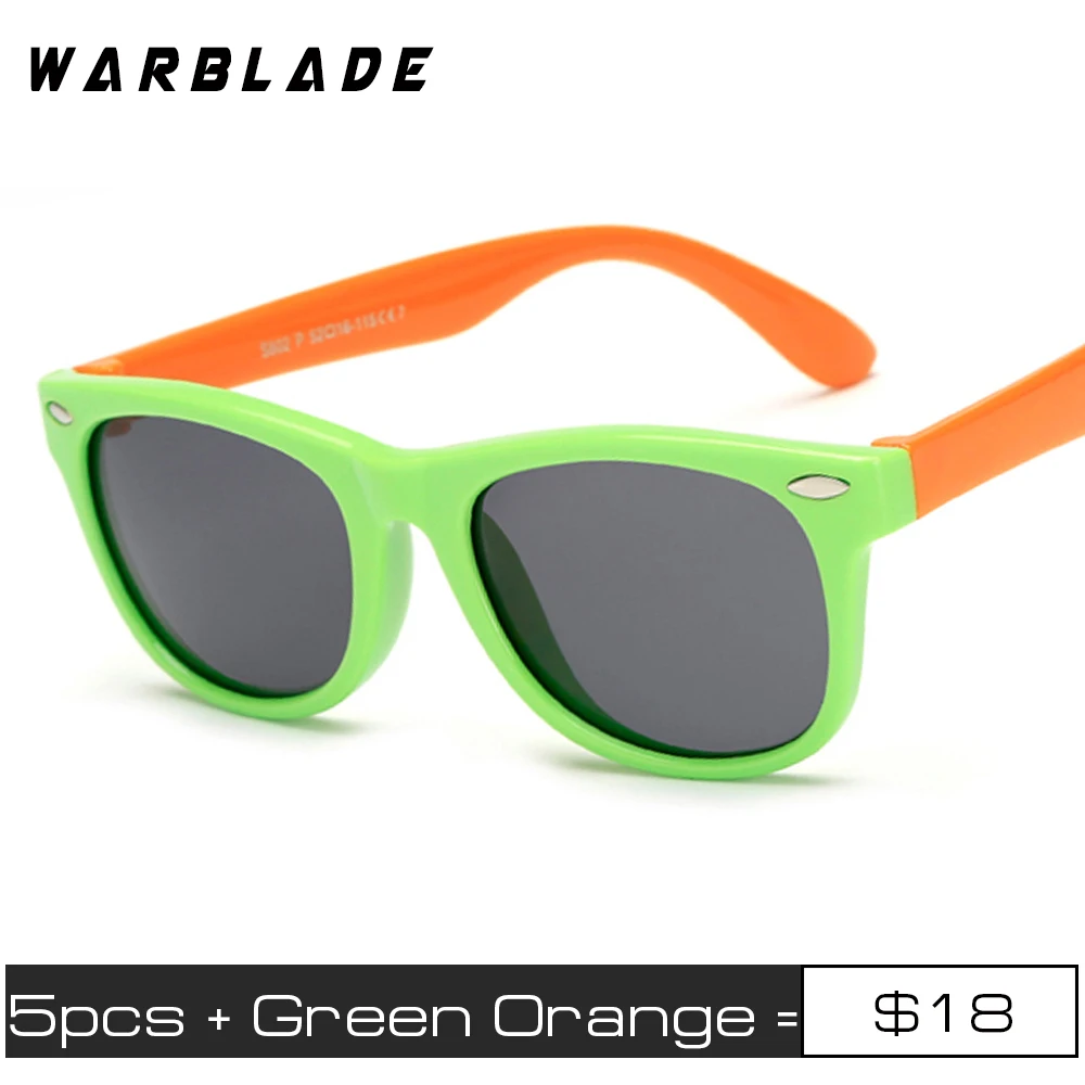 5 шт./лот Детские поляризованные солнцезащитные очки TR90 для маленьких детей; классические модные очки детские солнечные очки для мальчиков и девочек; футболки с рисунком солнечных очков; UV400 Óculos - Цвет линз: green orange