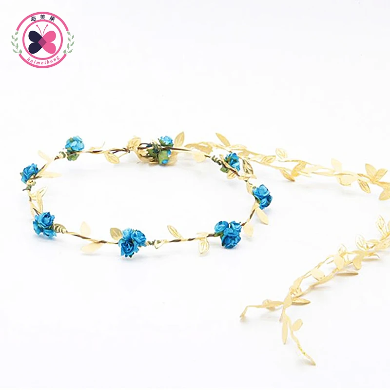 

haimeikang Kids Hair Ornaments Paper Flower Crown Gold Leaf Headband Three Plum Flower Wreath Tailed Hair Accessories