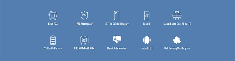 HOMTOM ZOJI Z9, 6 ГБ, 64 ГБ, IP68, 5500 мА/ч, водонепроницаемый мобильный телефон, частота сердечных сокращений, Android 8,1, 5,7 дюймов, смартфон с функцией распознавания лица, отпечатка пальца, 4G