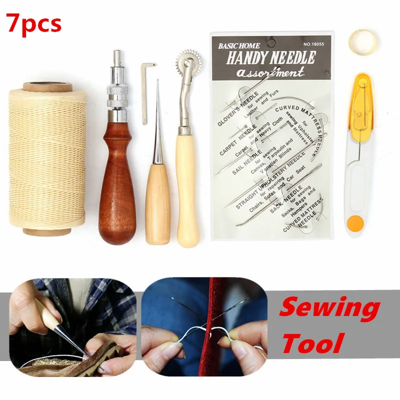 7 pcs Leather Carft Hand Stitching Sewing Tool DIY Kit Awl Costura Hand