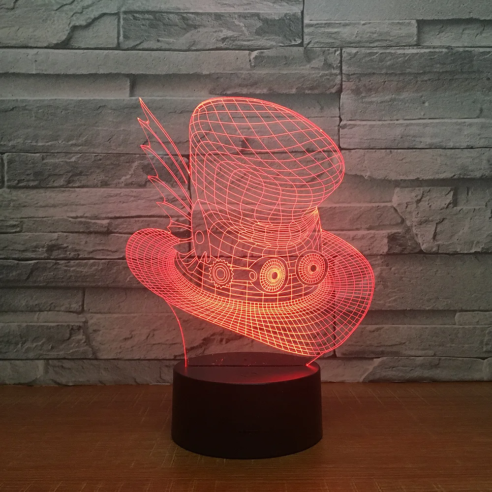 cheap LED creative novelty 7 colors Multi function touch table lamp usb plug in 3d night light hat 2309