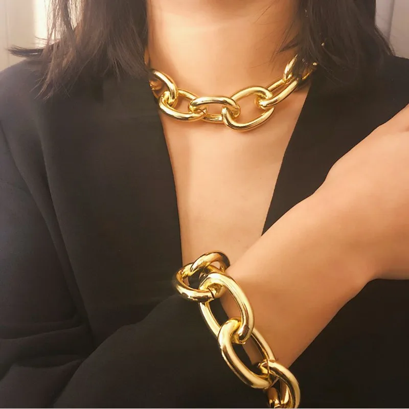 

Punk Exaggerated Heavy Metal Big Thick Bracelet Necklace Suit Goth Fashion Night Club Jewelry Female Choker Female Bracelet