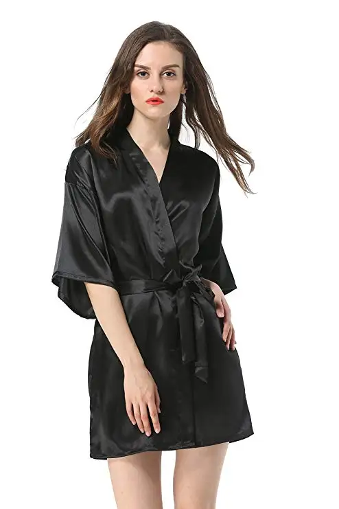 Для женщин шелковый атлас Короткие ночной халат одноцветное кимоно халат Мода банный халат сексуальный халат Peignoir Femme свадебные туфли