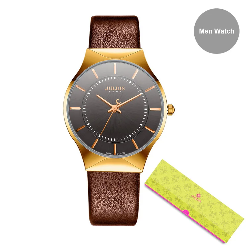 JULIUS модные повседневные роскошные часы Топ логотип бренда мужские часы Серебристый, Черный ультра тонкий сетчатый полностью стальной кварцевый водонепроницаемый JA-577 - Цвет: Brown strap men
