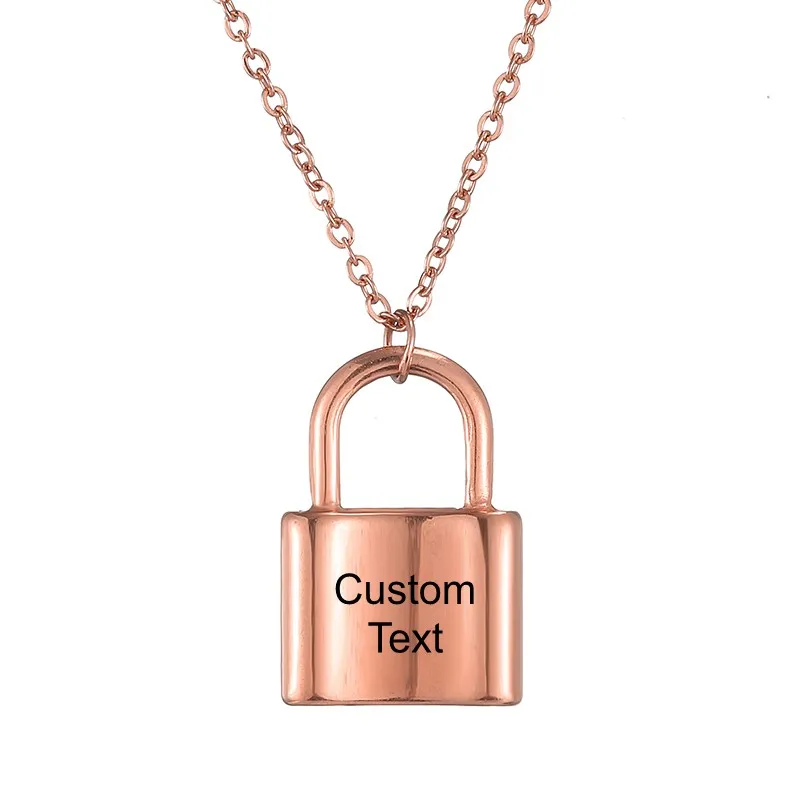 Ожерелье с квадратным замком для женщин, подарки для пары, нержавеющая сталь, золото, серебро, цепочка, колье, мужские подвески на шею - Окраска металла: Custom Rose Gold