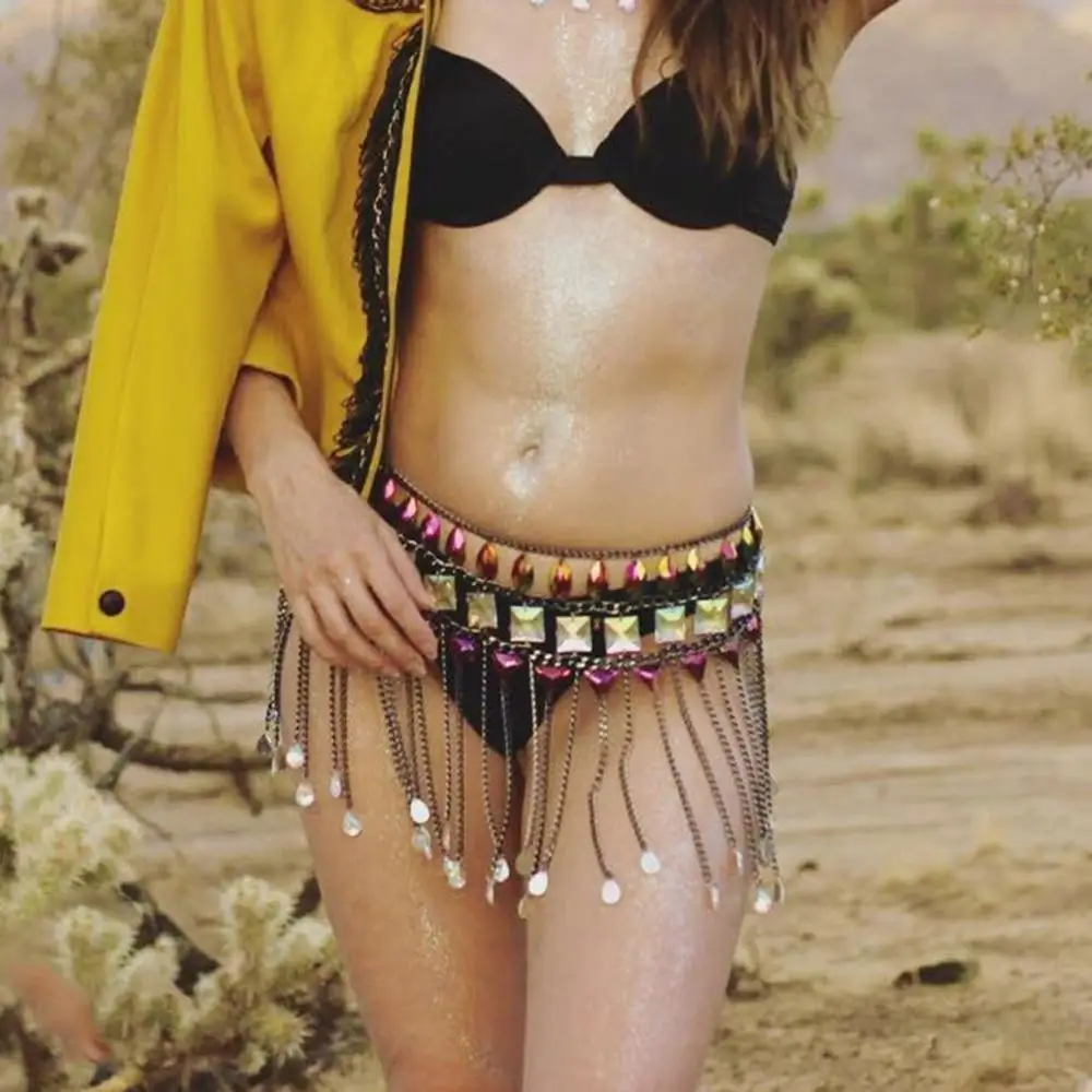 

Boho Tassel Black Waist Chains Belly Dance Summer Beach Body Chain Fashion Belts Punk Skirts Body Accessories Jewelry for Women