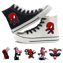 Высокие дышащие парусиновые кроссовки с героями из мультфильма Marvel, Человек-паук, яд, Дэдпул, модная обувь для колледжа, A193291
