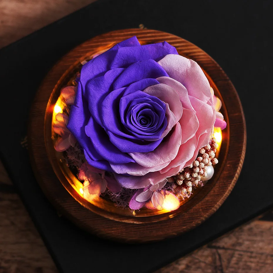 Двухцветная Красавица и Чудовище розы в стеклянном куполе эксклюзивные вечные Свадебные украшения в виде роз День Святого Валентина день рождения