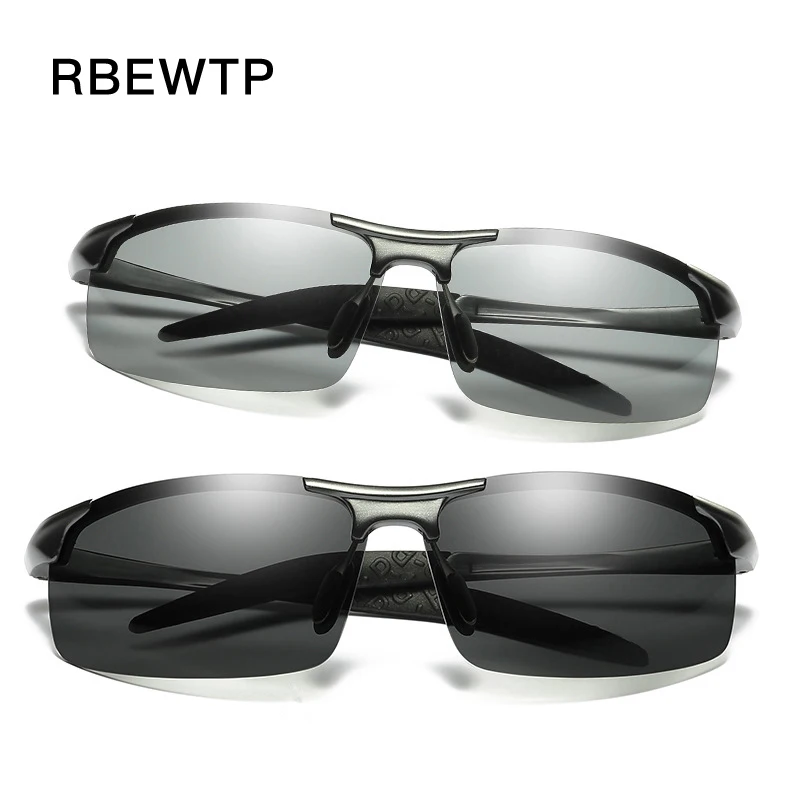 

RBEWTP Polarized Photochromic Sunglasses Men Aluminum magnesium Frame HD Lens Driving Day and Night Vision Goggles Sun Glasses
