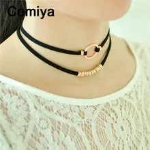 Diseñador de corea del cordón negro maxi collares mujer gargantilla collar de oro chocker collares joyería declaración de bolas de metal de la vendimia de boho