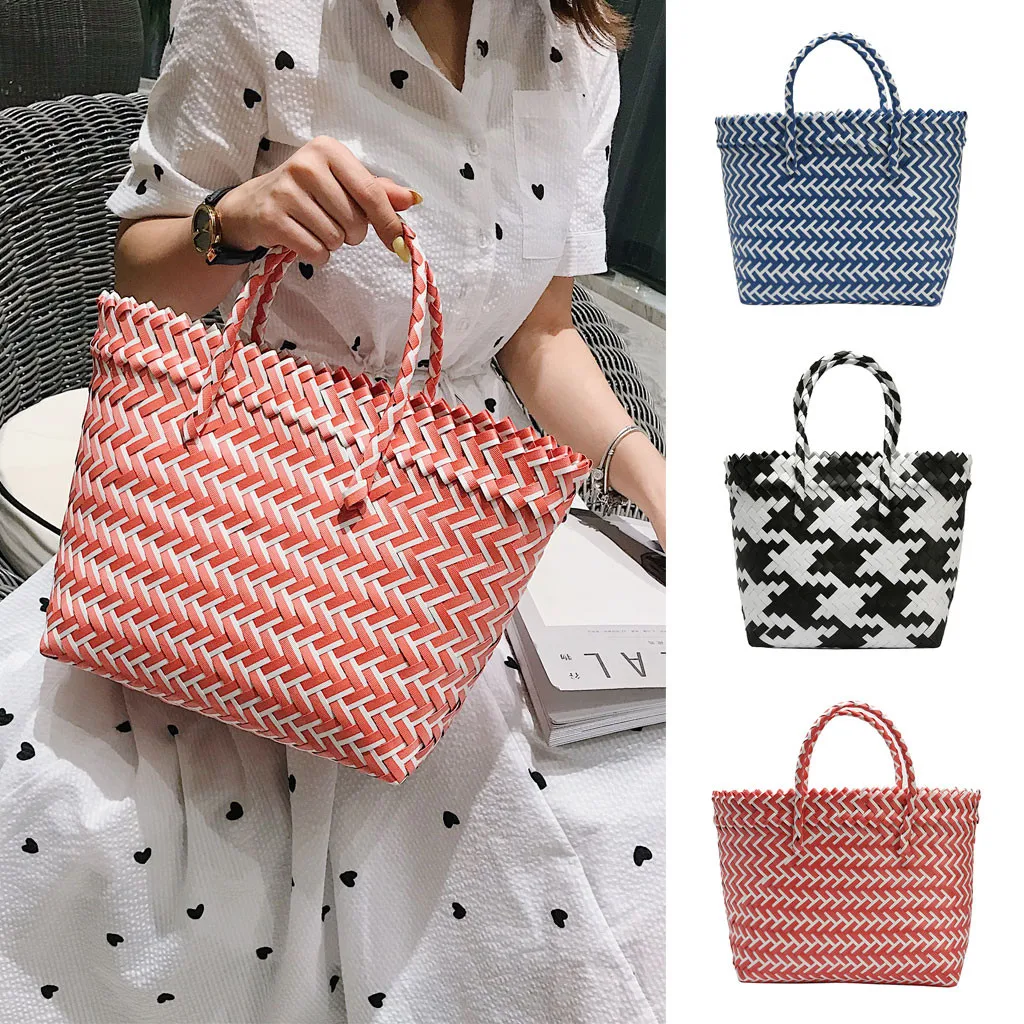 

summer Beach Bag Vintage Handmade Woven Shoulder Bag Rainbow stripes Rattan bags Bohemian handbag shopping bag tote Weaving sac