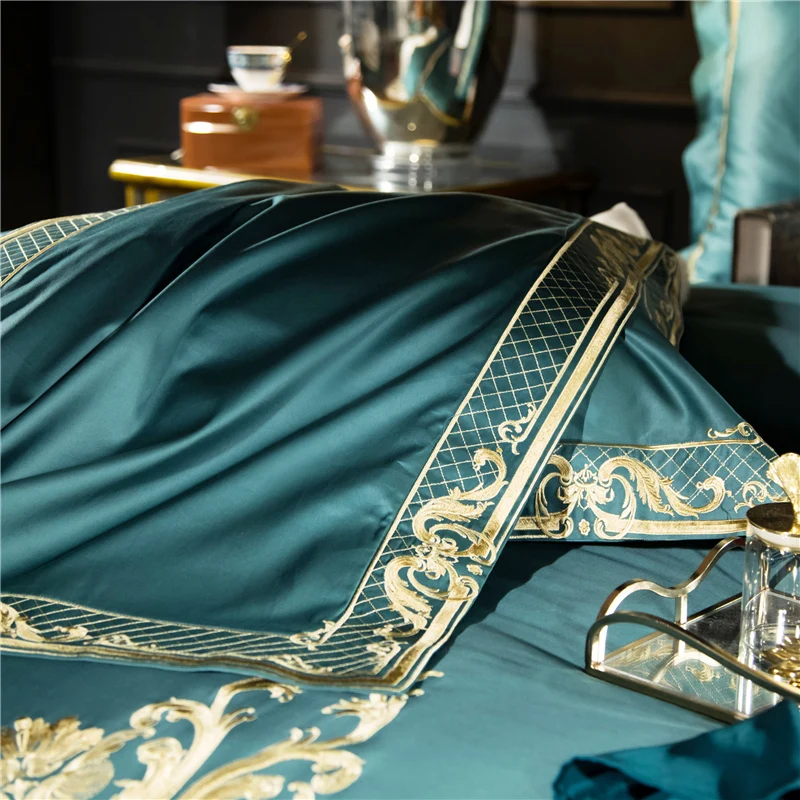 Waliicorners Egypt Cotton European Classics Bedding Set Gold Embroidery Duvet cover Bed Sheet Pillowcases Queen King size 4/6/7Pc 17 6O5A7623