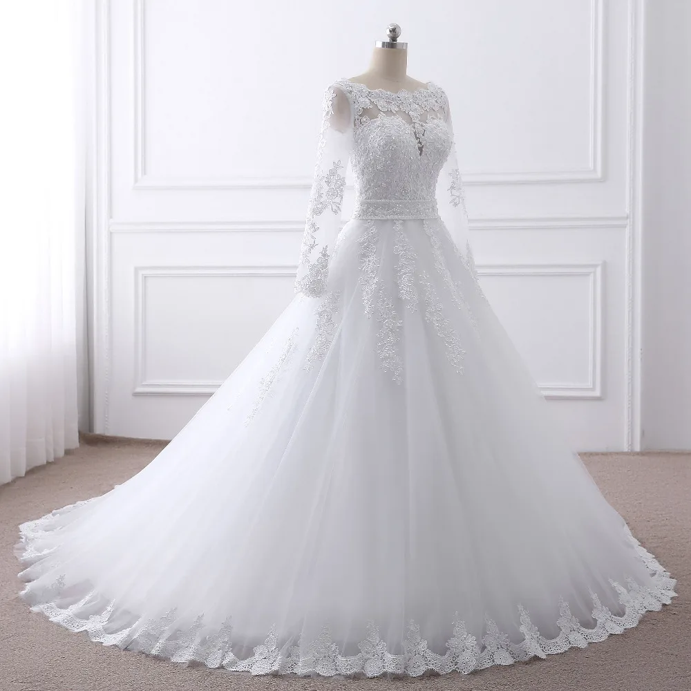 Lover Kiss Vestido de noiva жемчуг длинный рукав с бисером свадебное платье кружевные свадебные платья для невесты с бантом настоящий халат de Mariage