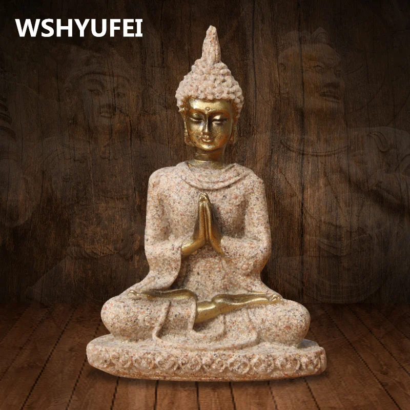 

nature Sandstone Buddha Statue Fashion Sculpture Resin Technology Hand Carved Figurine Decoration Pray for lucky gods
