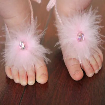

1-36M Baby Girls Feather Flower Pearl Barefoot Flower First Walker Baby Girl Feet Decoration Accessory Multi Colors for Choosing