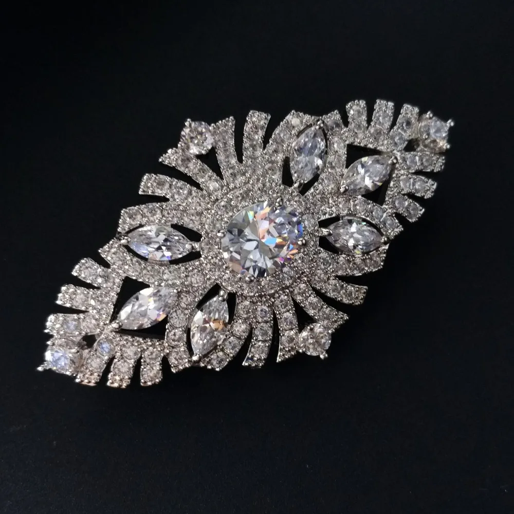 Günstige Alten Europäischen Stil Filigrane Art Deco Oval Brosche Silber Ton Öffnet Micro Pflastern und Marquise CZ Edwardian Antike Oval Geformt pins