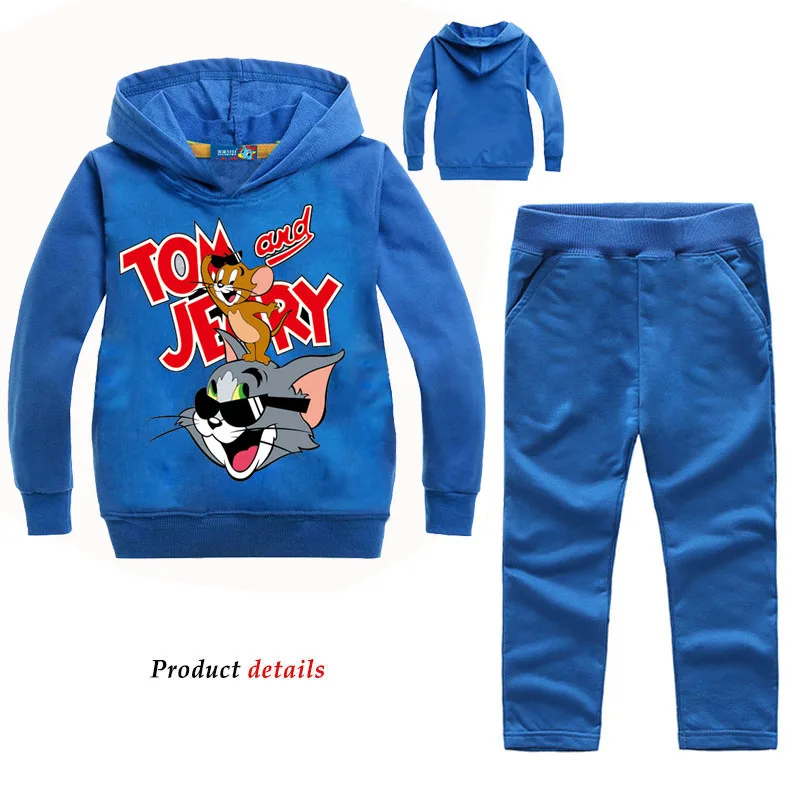 

DLF 2-12Y 2018 Fall 3D Cartoon Tom And Jerry Clothing Sets Hoodies Sweatshirts Pants Boys Outdoor Sport Suits Children Tracksuit