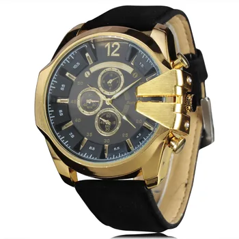 

New fashion top luxury brand V6 quartz watches nubuck leather strap gold metal case military casual men sport wristwatches
