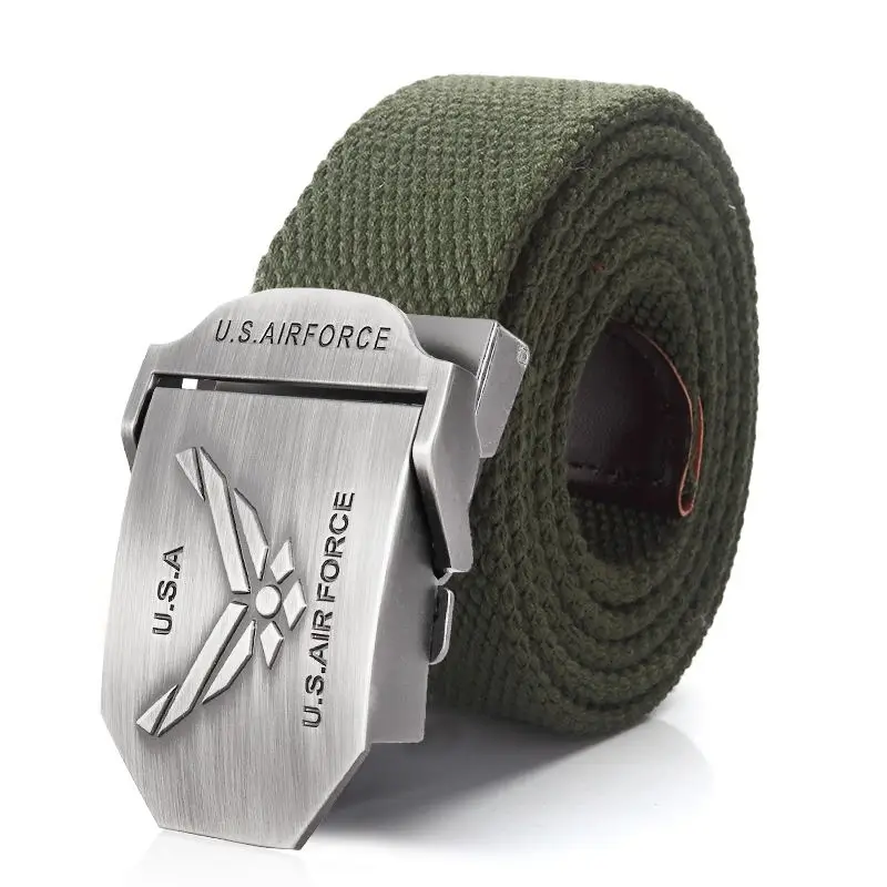 BOKADIAO мужской и женский военный брезентовый ремень роскошный ВВС США металлический пояс с пряжкой для джинсов армейские тактические ремни для мужчин ремень - Цвет: Зеленый