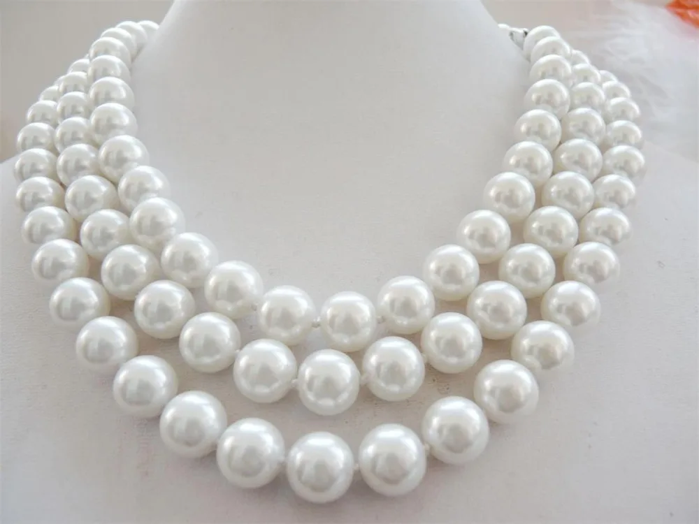 

shipping 10mm AAA white South Sea peal shell beads necklace 48" LL001