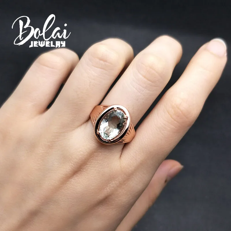 Bolaijewelry, натуральный зеленый аметист, элегантное кольцо, 925 пробы, розовое серебро, хорошее качество изготовления, ювелирные изделия для женщин, вечерние, лучший подарок