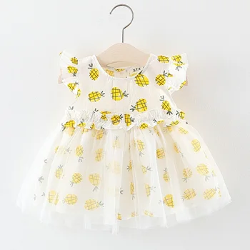 

Baby Girls Dress Pineapple Pattern Splice Mesh Ruffle Shoulder Summer Dress YH-17