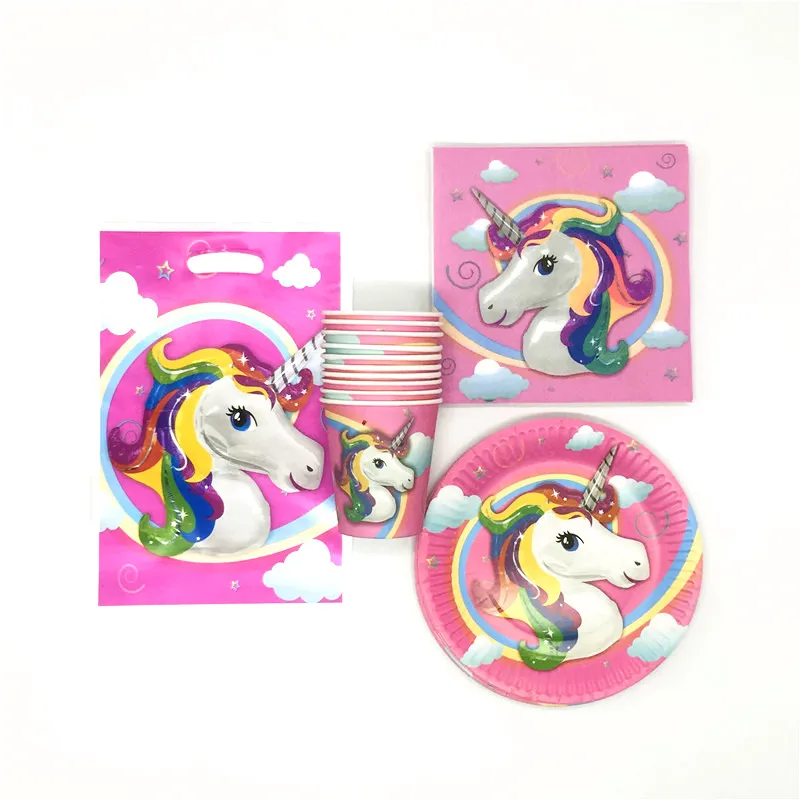 

Unicorn Disposable Tableware Set Baby Shower Candy Bag Kid Birthday Party Gift Bag Cup Plate Napkins Decoration Supply 80pcs/lot