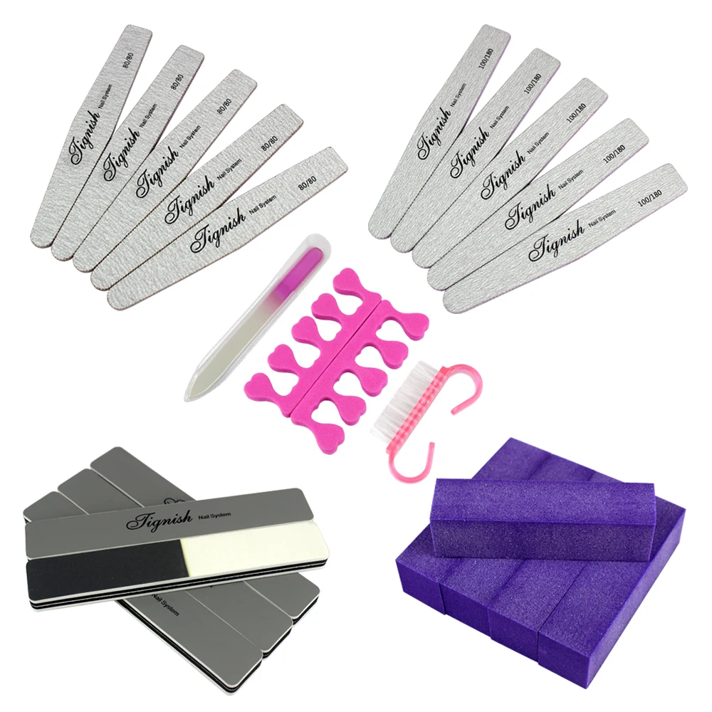 Tignish 1Set 100/180 80/80 GRIT Gray Diamond Nail File Buffer Brush Sanding Block Manicure