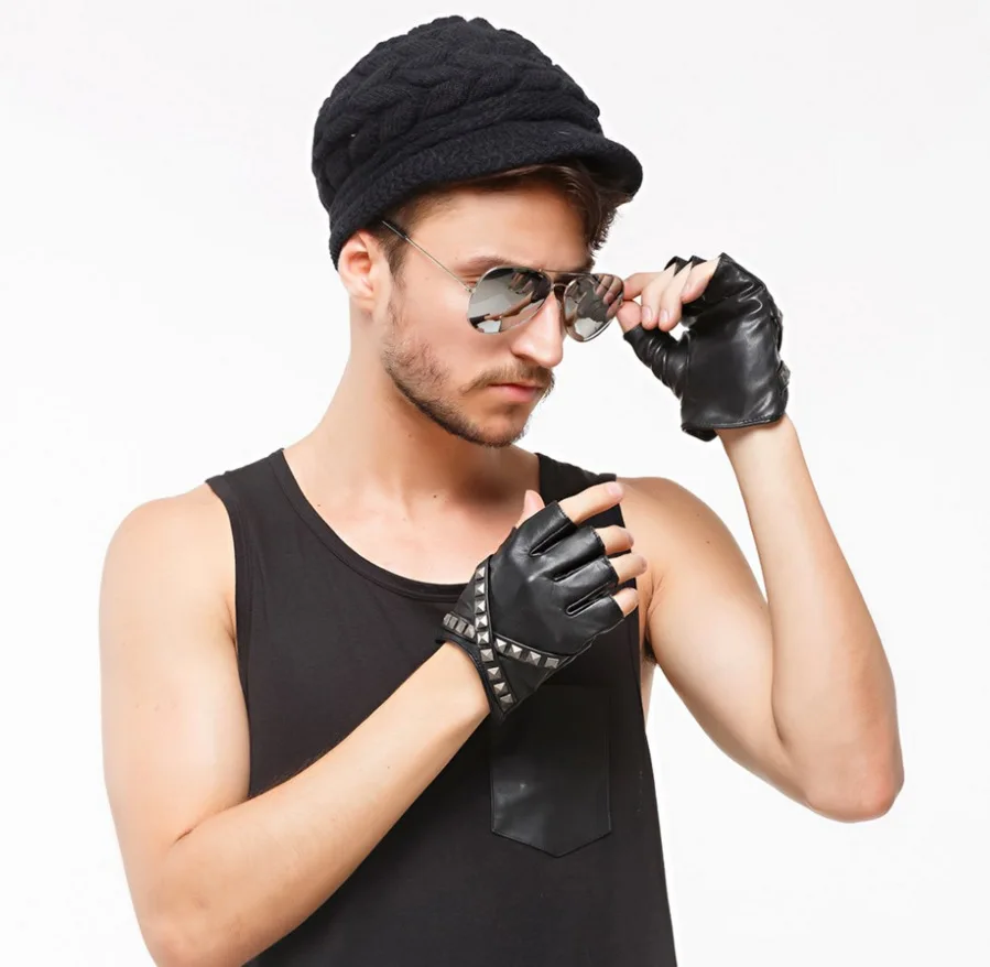 Half Finger Driving Leather Gloves Mensin Men's Gloves from Apparel