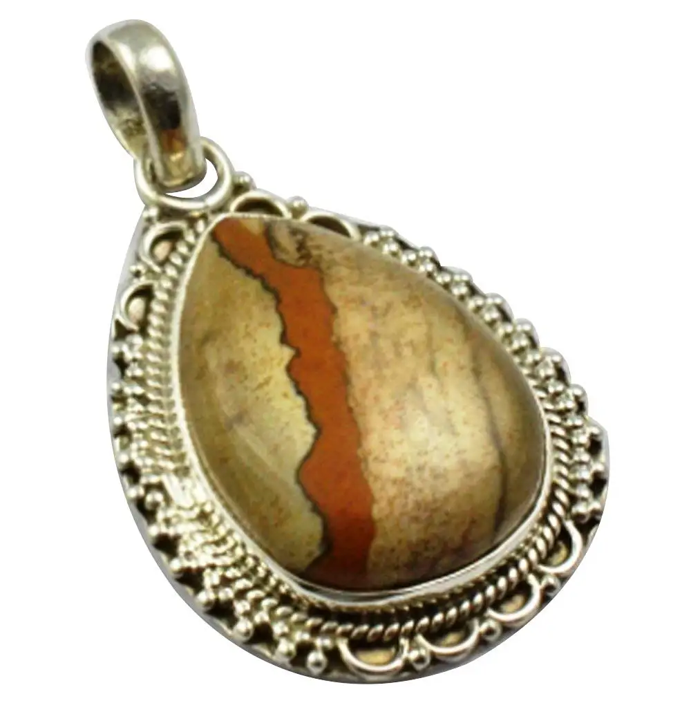 Подвеска из стерлингового серебра 925 пробы Lovegem Nature Picture Jasper 38 5 мм MHBAP4881 | Украшения