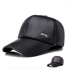 HAIGE007 зимние мужские кожаные бейсболки, повседневные мужские бейсболки из искусственной кожи, ветрозащитные кепки с ушками, теплые шапки, Casqueete