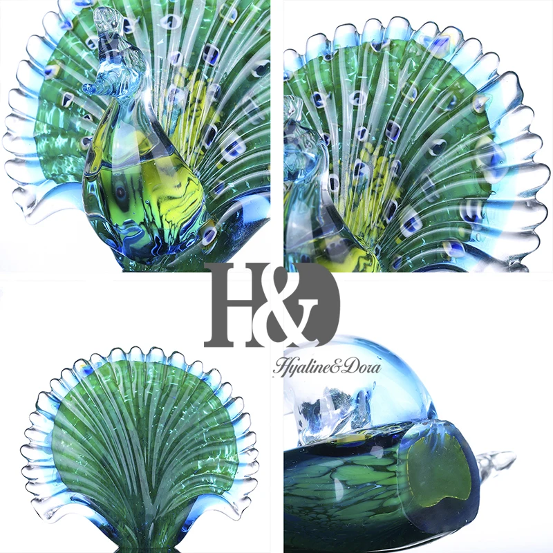 H& D ручная выдувная стеклянная Статуэтка Павлин коллекция вырезанная стеклянная декоративная статуя коллекция животных для домашнего декора(зеленый
