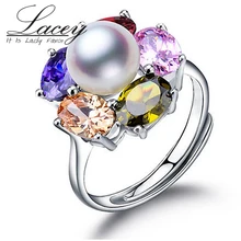 100% 925 anillo de plata esterlina de la perla ajustable natural anillos de perlas para las mujeres joyería fina dama de la moda de regalo de cumpleaños