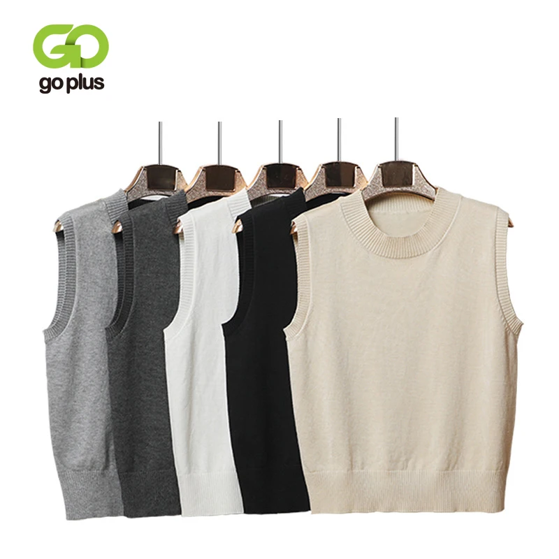 

GOPLUS 2019 Autumn Women's Knitted Sweater O neck Sleeveless Vest Pullover For Women Clothing Casual Elegant Women's Sweater