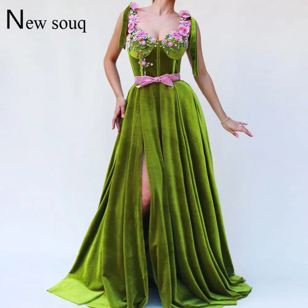 

Amazing Flower Evening Dresses 2019 New Custom Made Arabic High Split Side Party Gown Vestidos De Festa Gala Jurken Prom Dresses